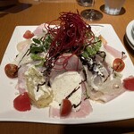 アトリエ・ド・フロマージュ - ②前菜～信州産熟成ももハムと手作りモッツァレラチーズのサラダ