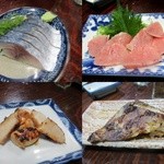 再訪/〆さば￥450/本まぐろカマとろ刺し￥580/帆立の味噌漬焼￥530/つぼ鯛味噌漬焼450
