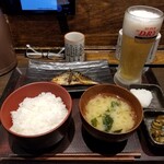 Shimpachi Shokudou - 朝さば文化干し定食＆生ビール（税込594+165円）