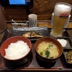 しんぱち食堂 新宿店 - 朝さば文化干し定食＆生ビール（税込594+165円）