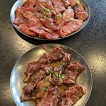 味ん味ん 日野店 - （上）和牛上カルビ3人前　（下）ハラミ1人前