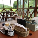 ＭｉｄＣｒｅｅｋ Ｃａｆｅ - ウッドデッキからポンドを覗き見る