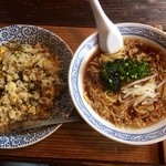 Onsen Shokudou - 高菜ライスと醤油ラーメンセット￥800