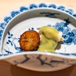 鮨仙八 - 2024.5 有明産アゲマキガイ ゴーヤの擂り流し 酢味噌 新じゃが素揚げ