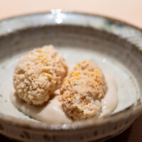 鮨仙八 - 2024.5 裏漉した鯛の白子と鯛の真子（真子はお造りと同じ大分産）