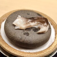 道人 - ⑤舞鶴産活き鳥貝 〜焼けた石にのせられた身の厚い活き鳥貝は、うねうねと悶えながら自分好みの火入れが嬉しい。今やブランド化して大人気の丹後鳥貝において舞鶴産と宮津産は出荷時期を分けている。