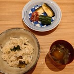 あさば - 水なす　胡瓜　みょうがのお漬物　秋田の蓴菜　山椒　赤出汁　　だって　絶品　　(⁠๑⁠♡⁠⌓⁠♡⁠๑⁠)