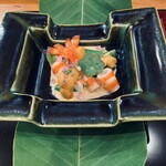 佳肴岡もと - 見事な火入れの車海老　今月行く人のためにしたのソースは内緒