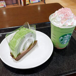 スターバックス コーヒー TSUTAYA 宇多津店 - 花見抹茶クリームフラペチーノ、米粉の抹茶ロールケーキ