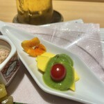 すし 福寿 - コリンキーのグリンピースソース掛け！