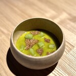 レスピラシオン - ⑯能登杉、サワークリーム、抹茶クリーム、金沢ミルクのブラマンジェ、キウイ、黒糖チュイール