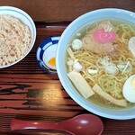 しらかば茶屋 - ラーメン(塩)+鶏めしセット　1000円