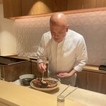 銀座 しのはら - 鰻手巻き準備中