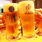 炭火焼きと島おでん んみゃーち - ビールはこだわりの『ヱビス樽生』。宮古横丁（ミヤヨコ）オリジナルジョッキで乾杯しましょう！