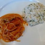 トラットリア・アルベロ - トリッパのピリ辛トマトソース、ホタテとバジリコ(2014/03/15撮影)