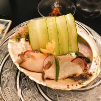 銀座 上瀧 - 蒸し黒アワビの冷製、ネギソース添え