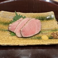新ばし 笹田 - 鴨ロース。辛子と粒マスタードで。