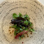 エピセ - 前菜。 フランス産小鴨胸肉。 小鴨らしいやわらかい肉質。 が、野趣あふれる香りと旨味でしっかりジビエしてます。