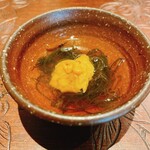 天ぷら たけうち - 長崎のムラサキウニ、石川の岩もずく