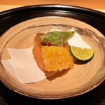 西麻布野口 - マナガツオのおかき粉揚げととうもろこしの天ぷら