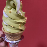 特別名勝兼六園 堤亭 - 金箔抹茶ミックスソフトクリームのアップ