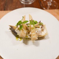 HAGI - 福島筍の薪火焼き、ハマグリ　蛤出汁のクリームソース