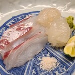 道人 - ③真鯛(兵庫県明石産、朝8時〆)
      ④伊勢海老(兵庫県淡路島産)