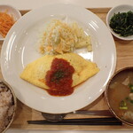 トーコーキッチン - ふわふわミートオムレツ　副菜二品、豚汁、ご飯