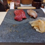 銀座のみこ寿司 - 赤身、中トロ、シマアジ