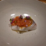 温石 - えぼ鯛蒸しあげ、たたきトマト、わさび