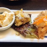 和食処 大ばん - 先付け：塩豆腐、アンチョビポテト、太刀魚南蛮漬け