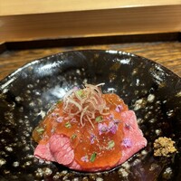 肉割烹 上 - 神戸牛サーロインしゃぶしゃぶ　焼きナス　ポン酢ジュレ　柚子胡椒　ごまだれ