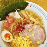 北海道ラーメン 赤レンガ - 冷たい塩オロチョンラーメン+コーントッピング