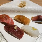 京橋 天冨良と鮨 いしい - 大トロ、本マス、しめ鯖、カツオ、スミイカ