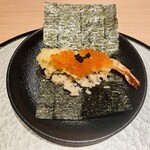 京橋 天冨良と鮨 いしい - 海老天、いくらキャビア巻き