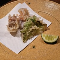 蕎庵 三たて - 鯛の天ぷら、松笠
