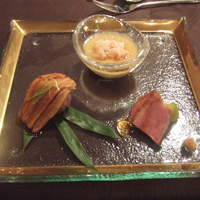 THE SODOH HIGASHIYAMA KYOTO - 前菜盛り合わせ煮穴子の黒米寿司・紅ズワイ蟹の茶碗蒸し・鴨胸肉と秋茄子のおひたし