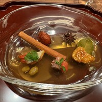 KOBAYASHI - 漢方ゼリー、豚肉の飴がけ、地鶏のレバーの中国煮、トキシラズの燻製