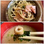 大名やぶれかぶれ - 上 小鉢のパスタ
下 味噌汁の具