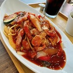 三代目重助商店 - 自家製フランクと夏野菜のあんかけパスタ