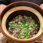 御料理 寺沢 - 蛸と夏豆と根曲り茸の炊込みごはん｡