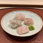 御料理 寺沢 - 松皮鰈の縁側､泥障烏賊､松皮鰈､鮎魚女