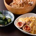 焼鳥 古友里 - オニスラ、タタキキューり、半熟玉子のポテトサラダ