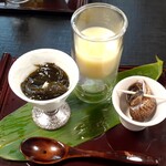 旬味 鮮心 魚屋 富重 - 冷製コーンポタージュ、酒田産もずく酢とバイ貝‥