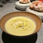 GapricE - ドルチェドリームと言うネーミングのとうもろこしの冷製スープ、とうもろこしの粒やアイスで様々な触感を楽しみました。ボリューム半端ない♡