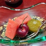 いまゐ - 水菓子（西瓜、アメリカンチェリー、青梅白ワイン煮）
