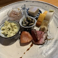 浅草じゅうろく - おつまみ盛り。どれも普通だった、、
