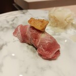 恵比寿 鮨 一 - ⑤壱の寿司３種：大トロ泡醤油