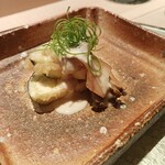恵比寿 鮨 一 - ⑩留肴 蒸し鮑と丸茄子の胡麻がけ