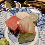日本料理 徳専 - 本まぐろ・シブダイ・真鯛の昆布締め・フグのたたき・いか・水ナス